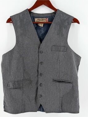 Red Snap Gray Pinstriped Suit Vest Mens‎ M Embroidered Cross Western Waistcoat